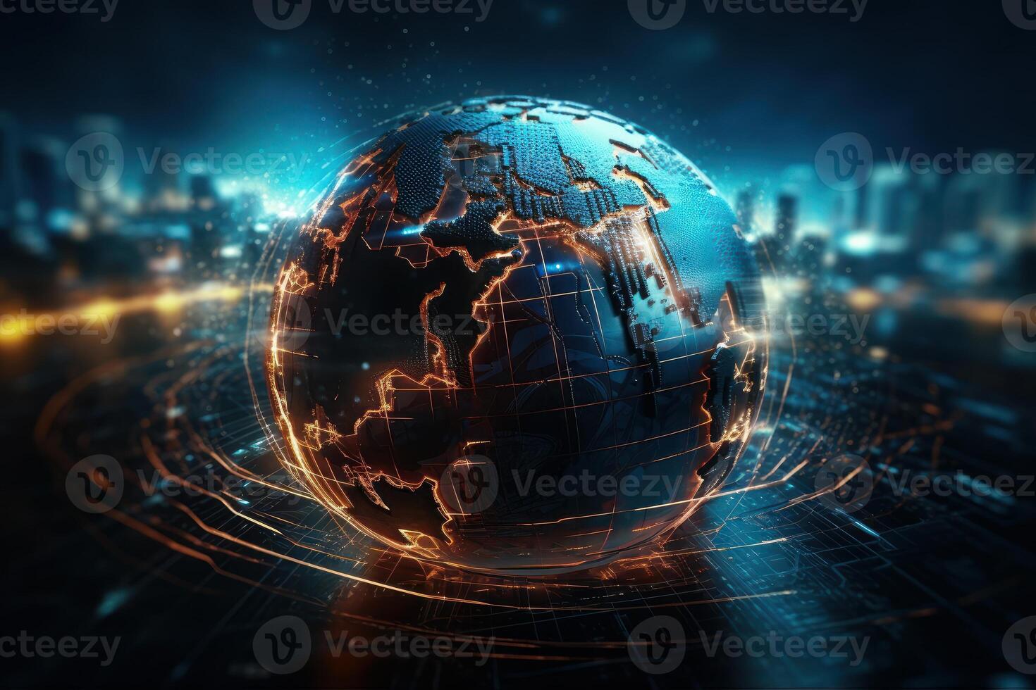 Futuristic cyber earth background, Digital world and Global network connection. photo