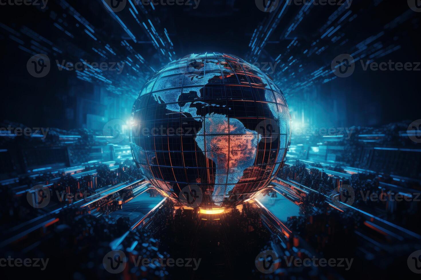 Futuristic cyber earth background, Digital world and Global network connection. photo