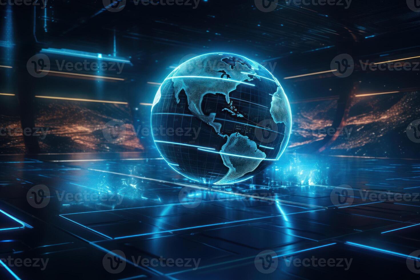 Futuristic cyber earth background, Digital world and Global network connection. photo