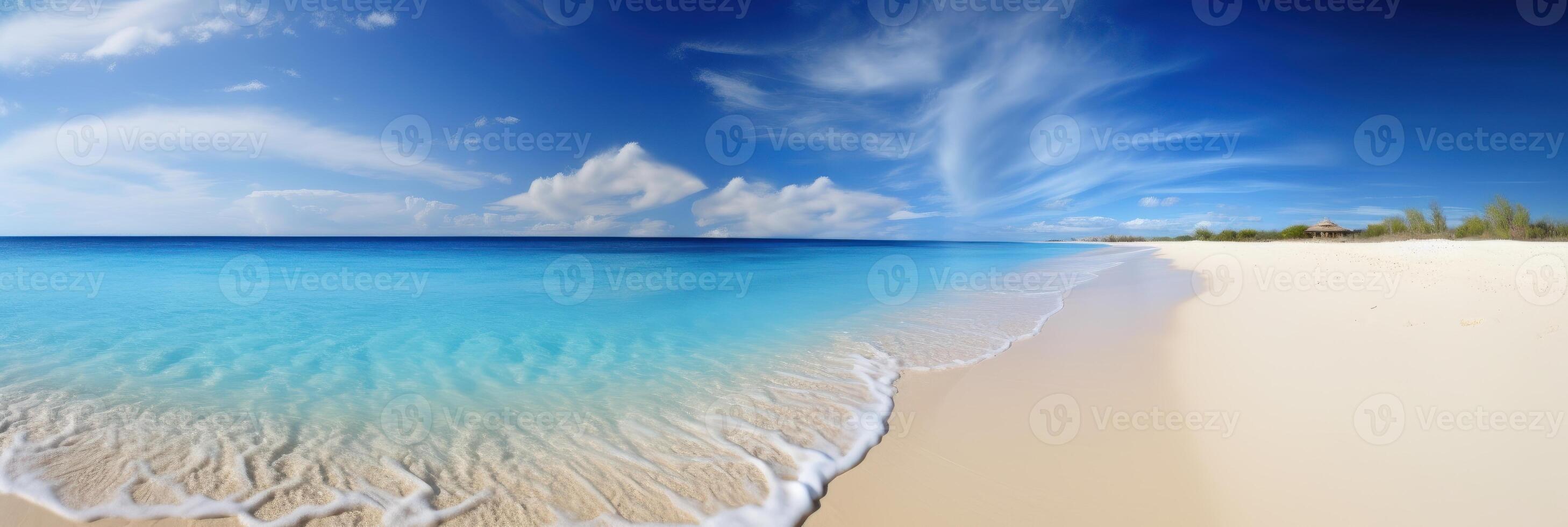 Panorama tropical sea and sandy beach with blue sky background. photo