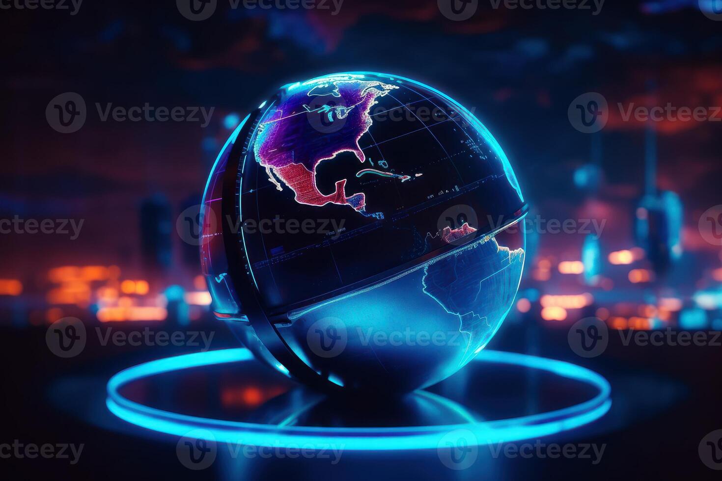 Futuristic cyber earth background, Digital world and Global network connection. photo