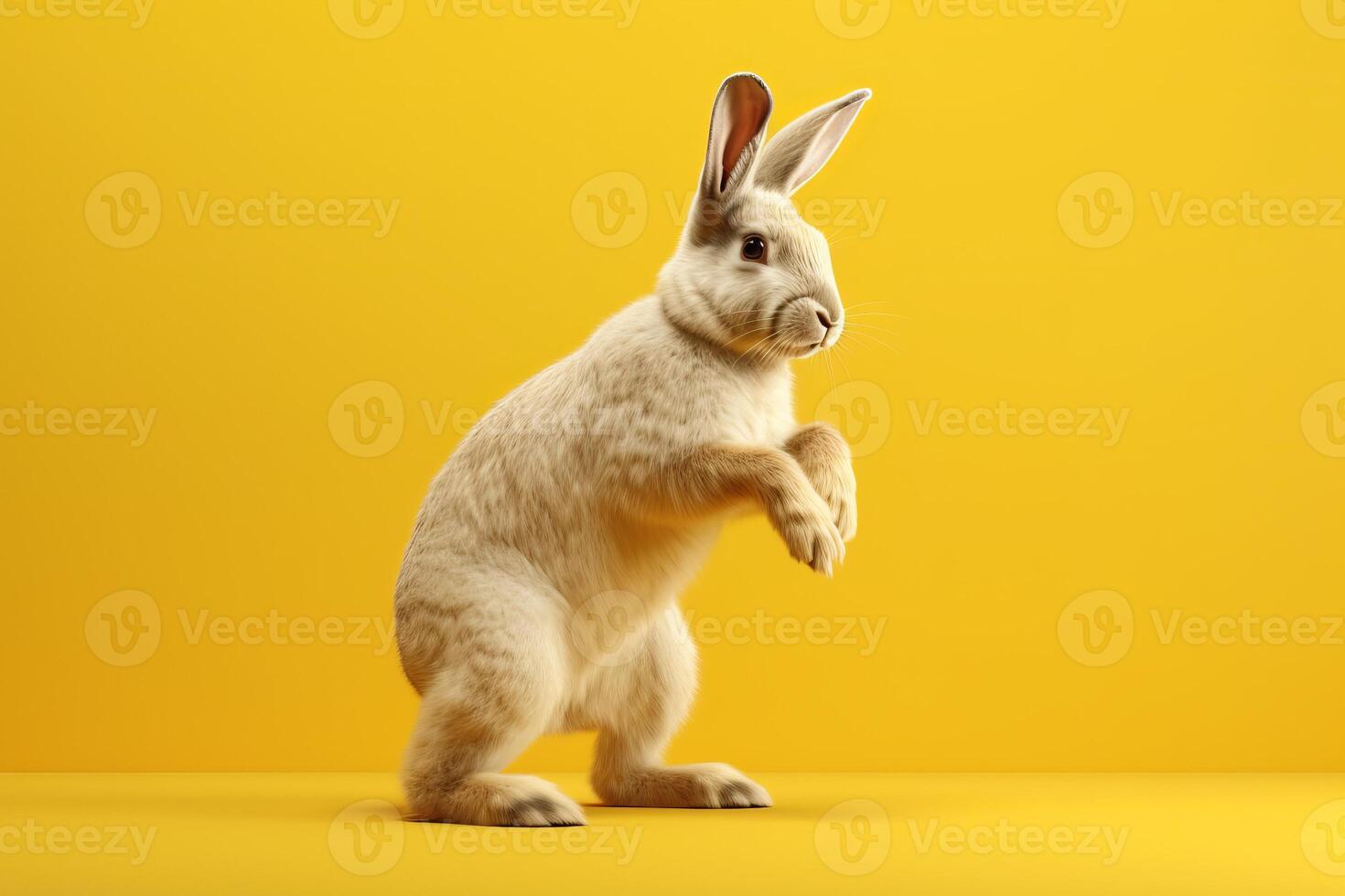 Cute Rabbit isolated on yellow background. Created photo