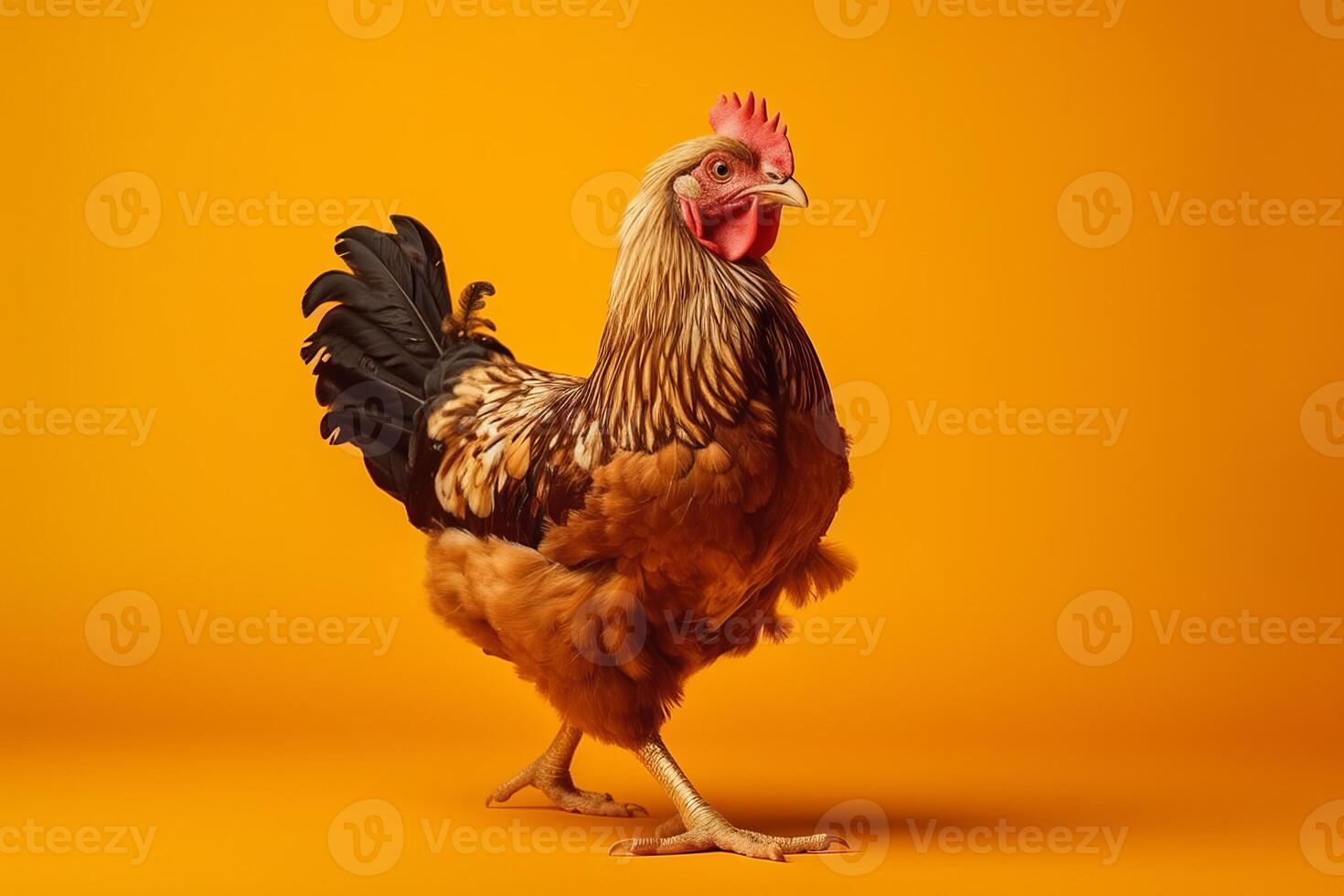 Chicken isolated on yellow background. Created photo