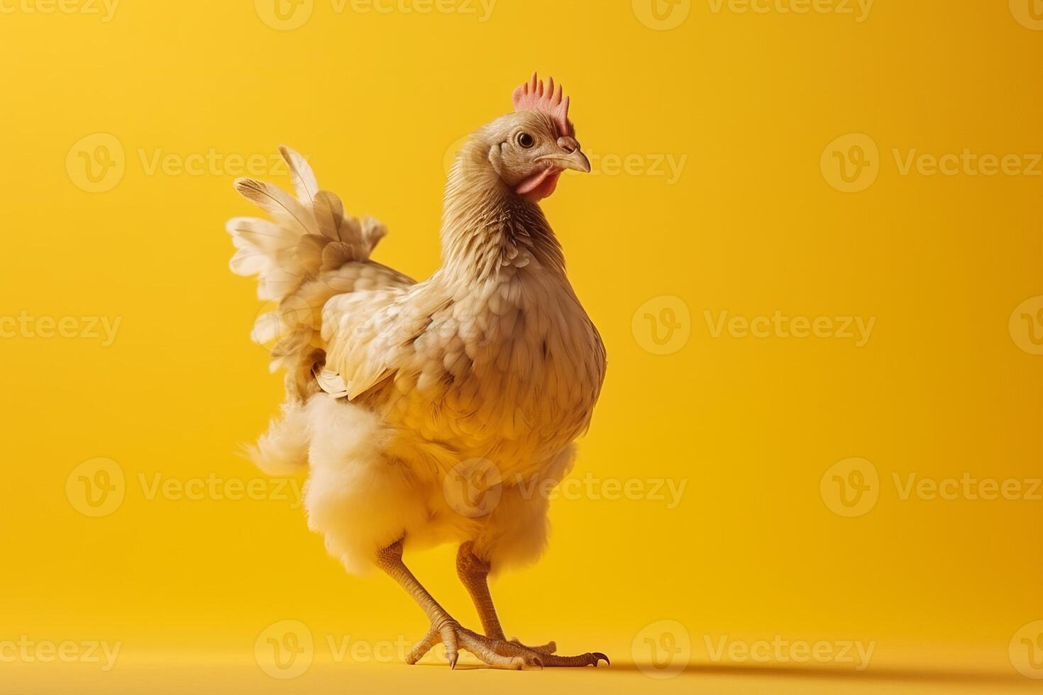 Chicken isolated on yellow background. Created photo