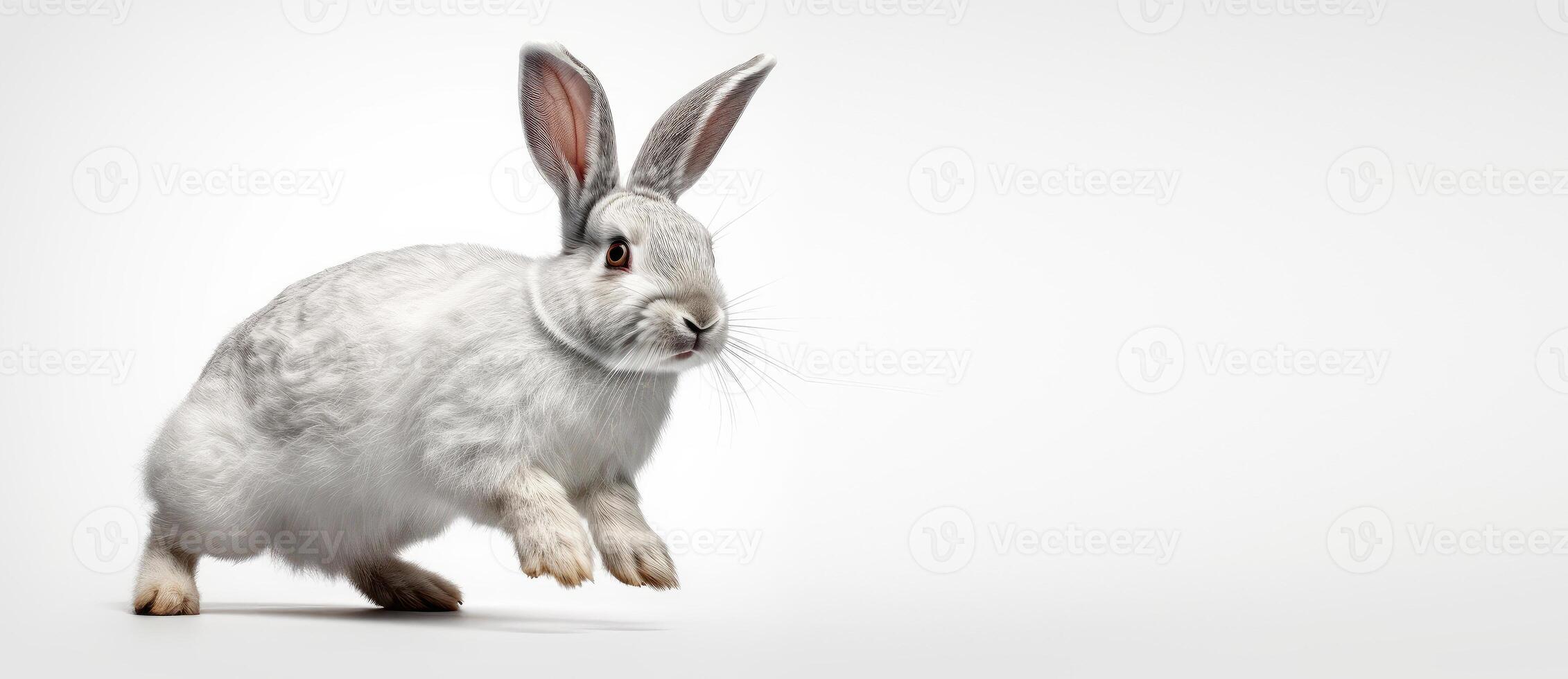 Cute Rabbit isolated on white background, Banner with copy space. photo