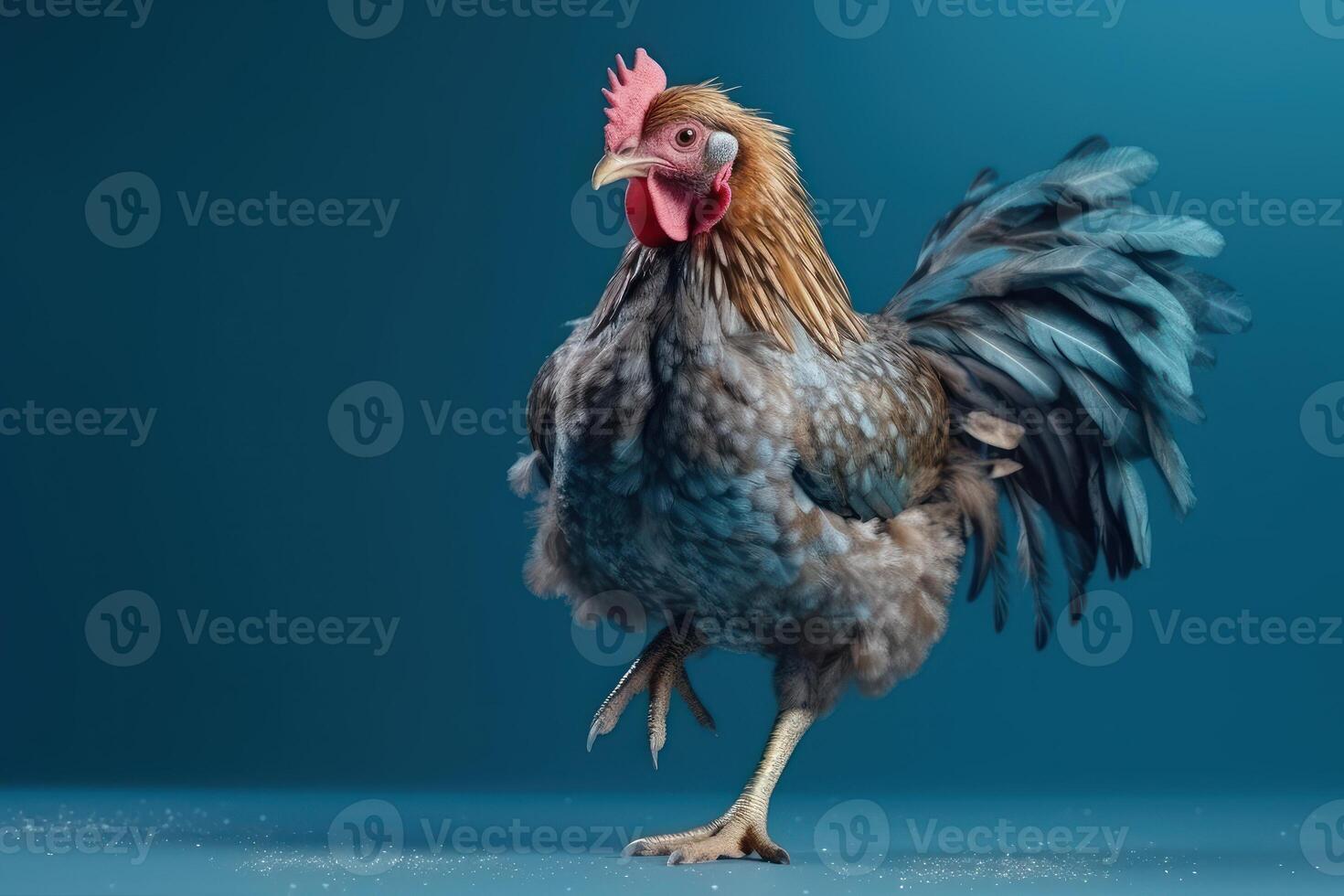 Chicken isolated on blue background. Created photo