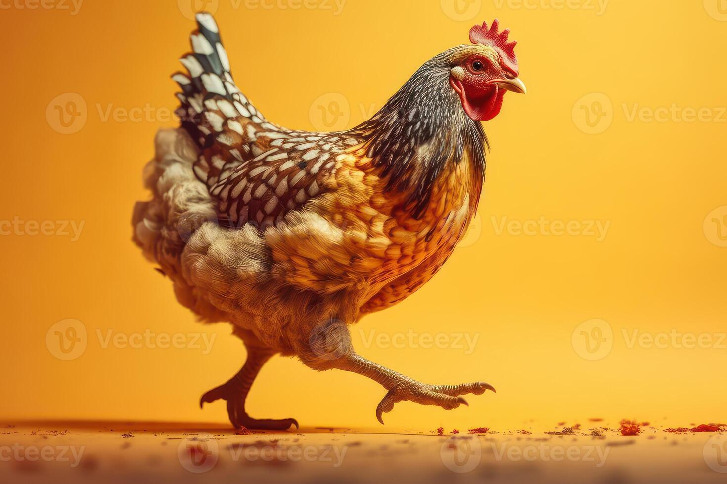 Chicken isolated on yellow background. Created photo