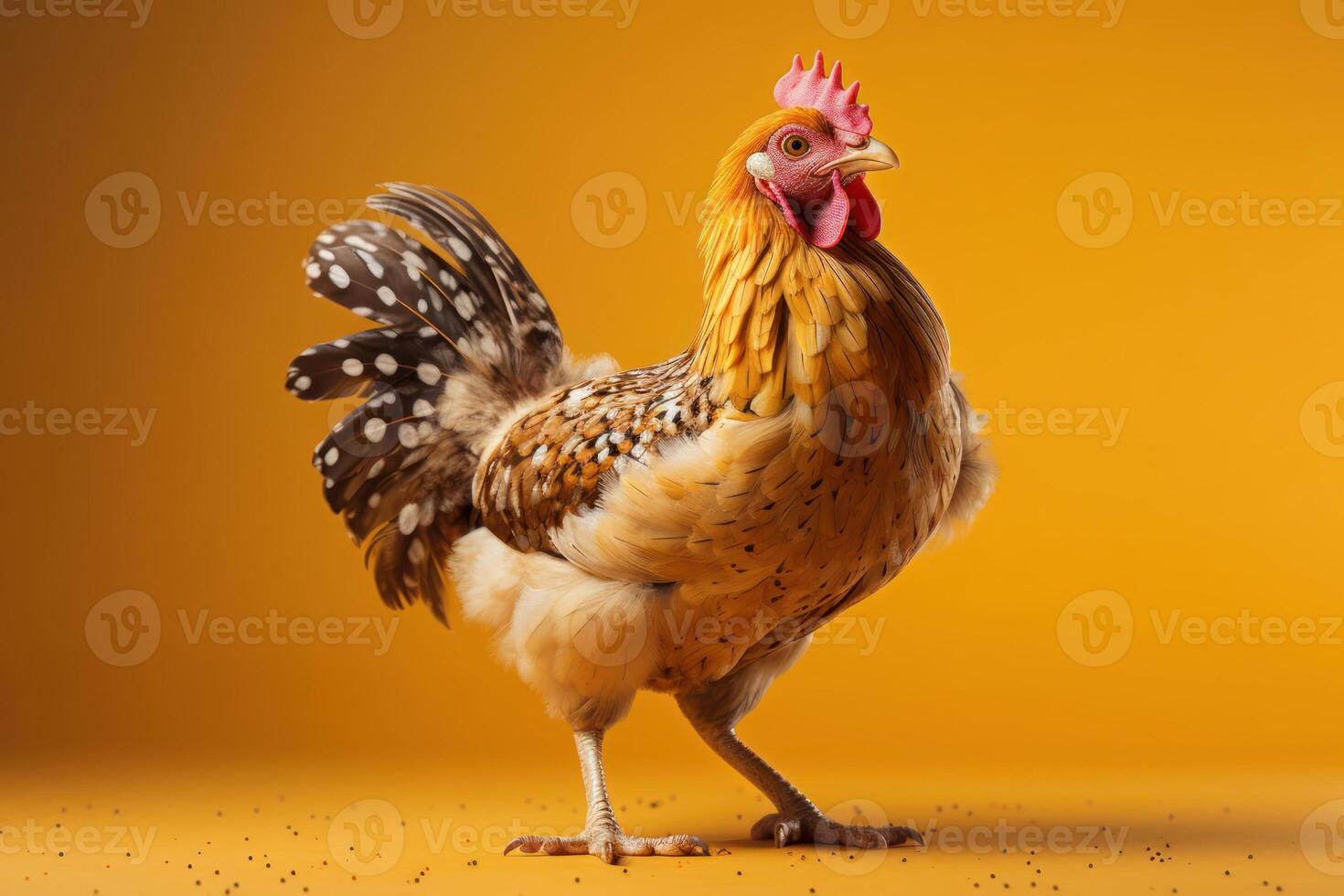 Chicken isolated on yellow background. Created photo