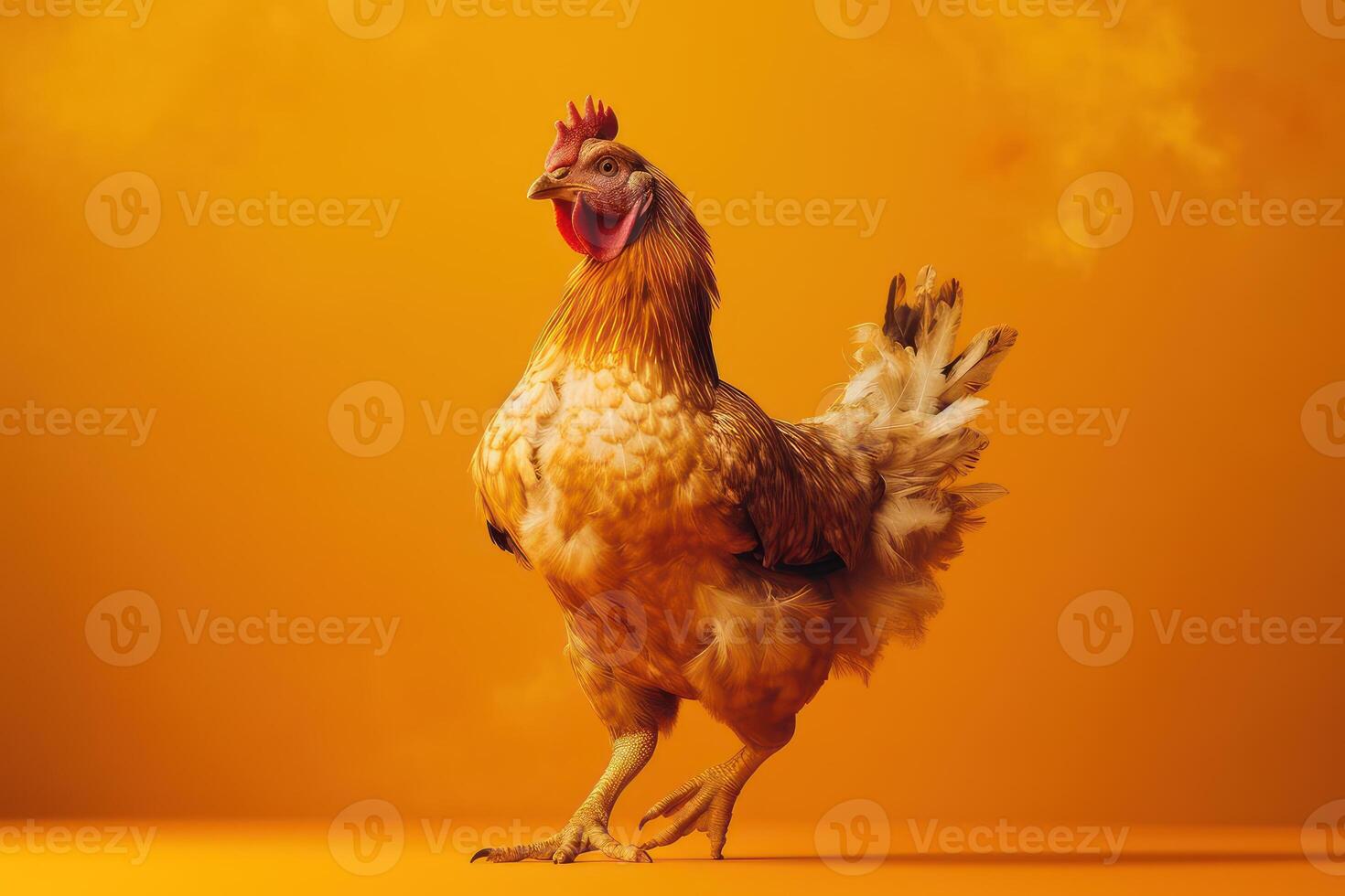 Chicken isolated on yellow background. Created photo