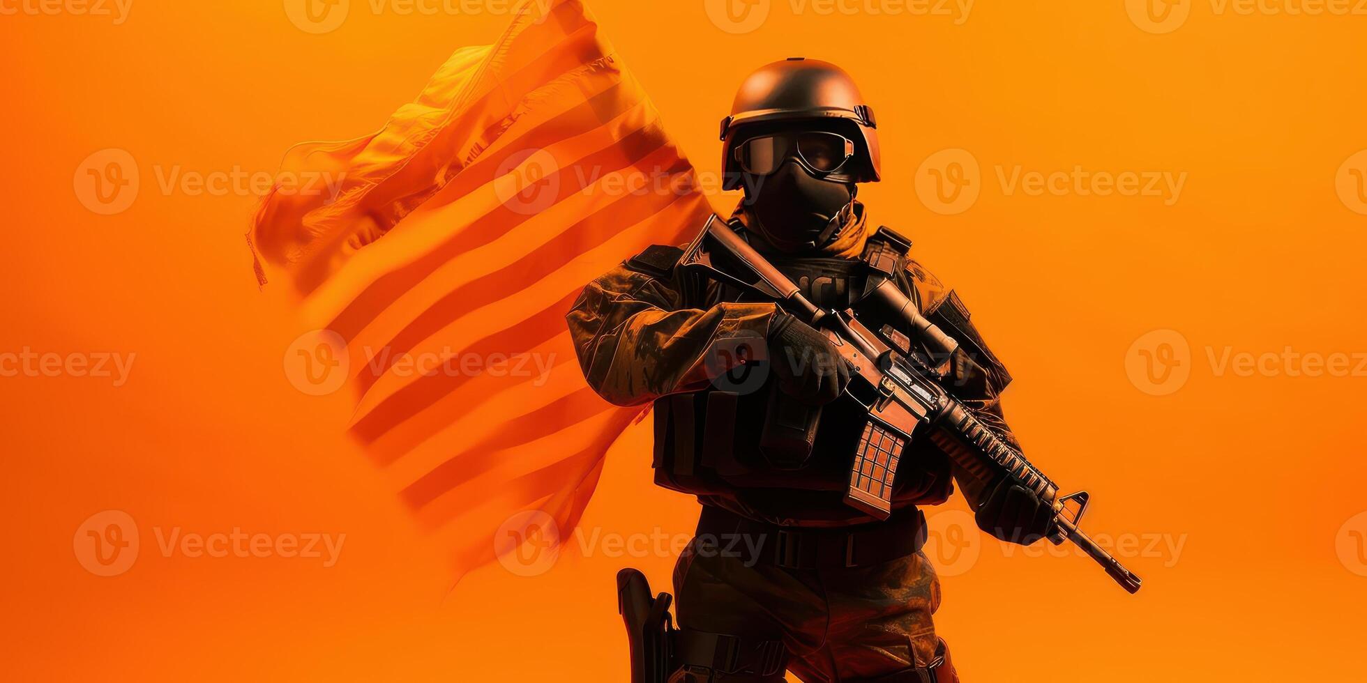 Anti terrorism day orange background, Stop the war with counter terrorism team. photo