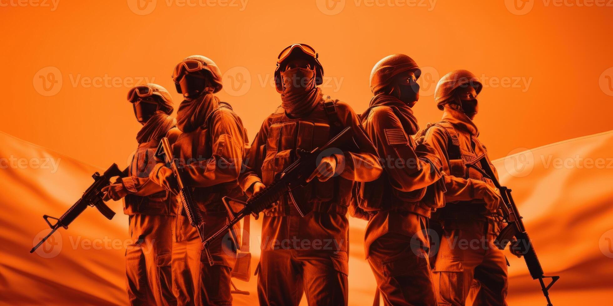 Anti terrorism day orange background, Stop the war with counter terrorism team. photo