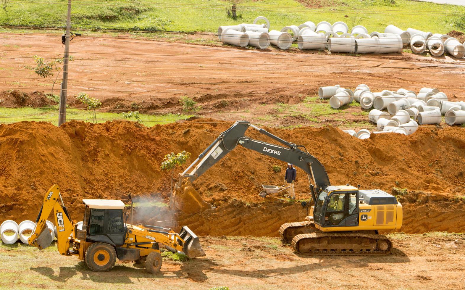 Brasilia, Brazil April 14, 2023 Sewer and Water Pipes being laid in the Northwest Neighborhood of Brasilia photo