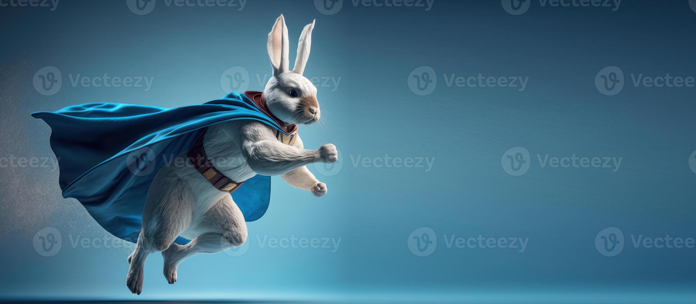 Superpet rabbit as superhero background with copy space. photo