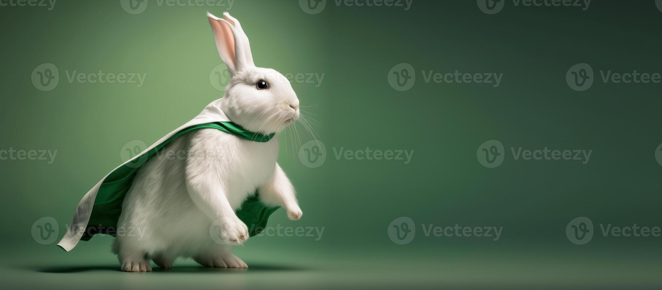 Superpet rabbit as superhero background with copy space. photo