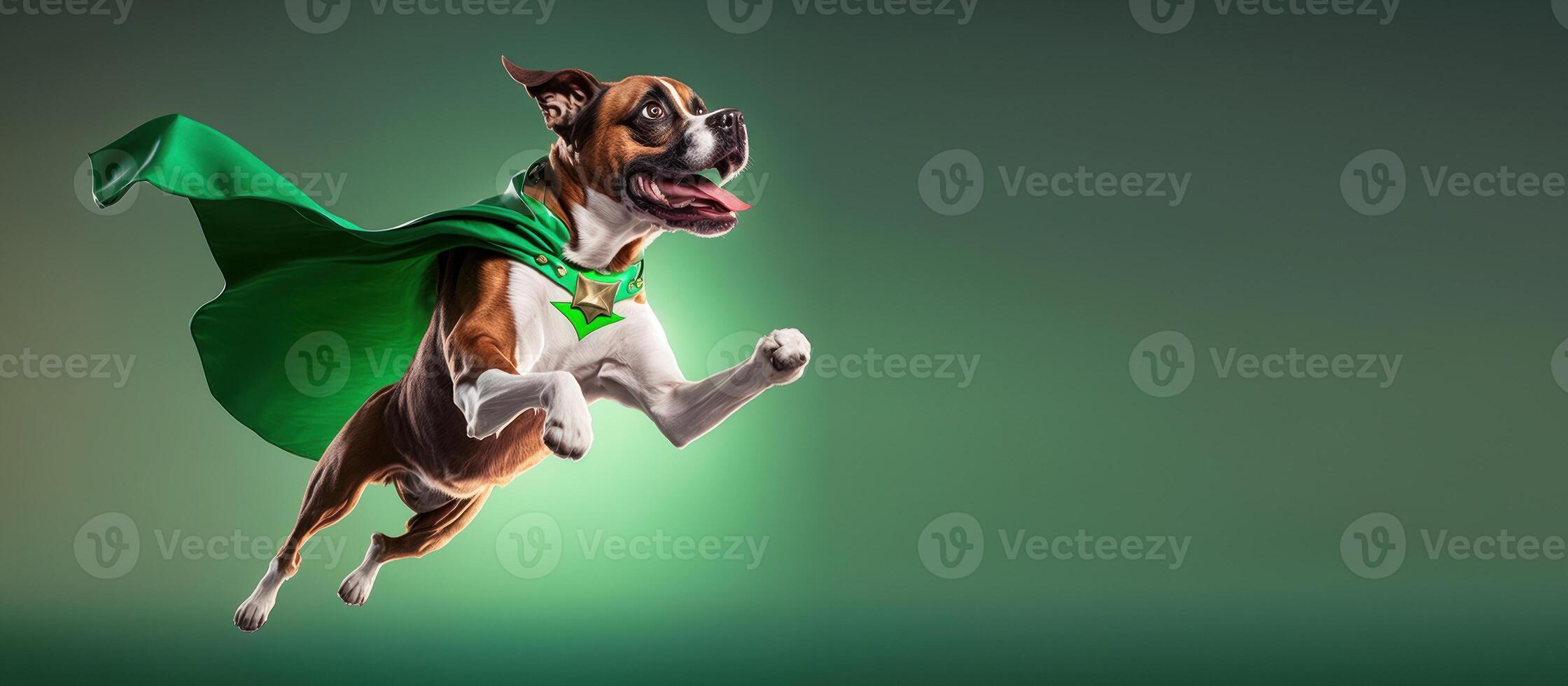 Superpet dog as superhero background with copy space. photo