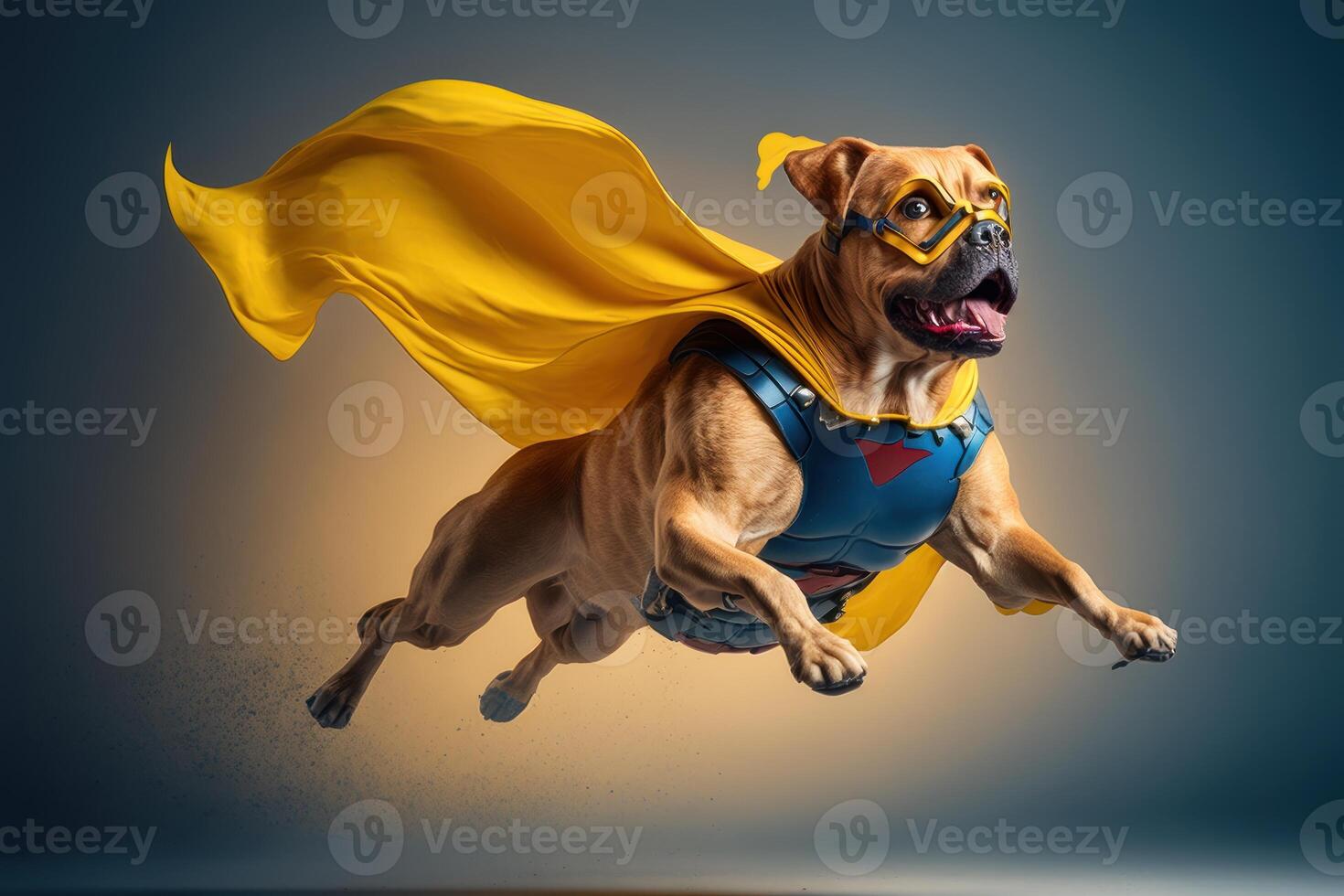 Superpet Dog as superhero with cape background. Created photo