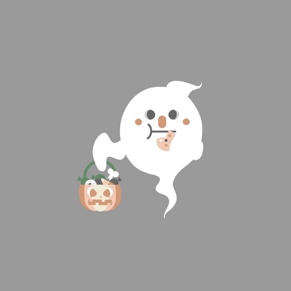 happy halloween holiday festival with ghost, pumpkin and cookie, flat vector illustration cartoon character design