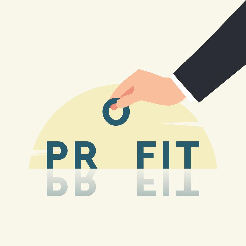 Hand takes the letter O from the word profit vector illustration
