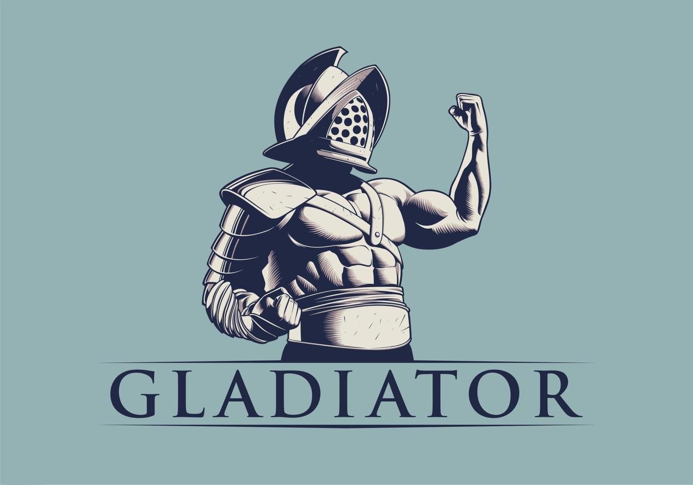 Bodybuilder in Gladiator Armor and Helmet Showing his Big Muscles vector