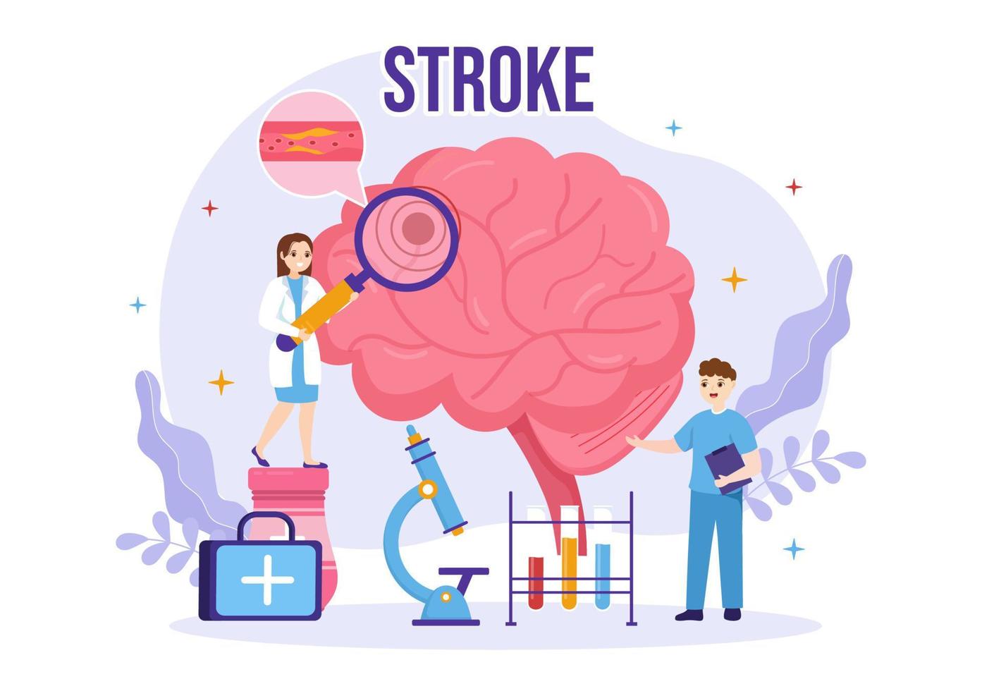 Human Brain Stroke Vector Illustration with Scientific Medical, Hemorrhage and Pain Point in Flat Cartoon Hand Drawn Landing Page Templates