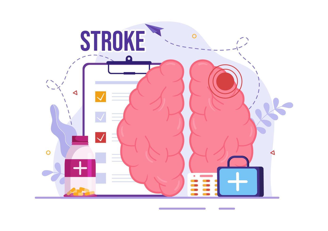 Human Brain Stroke Vector Illustration with Scientific Medical, Hemorrhage and Pain Point in Flat Cartoon Hand Drawn Landing Page Templates