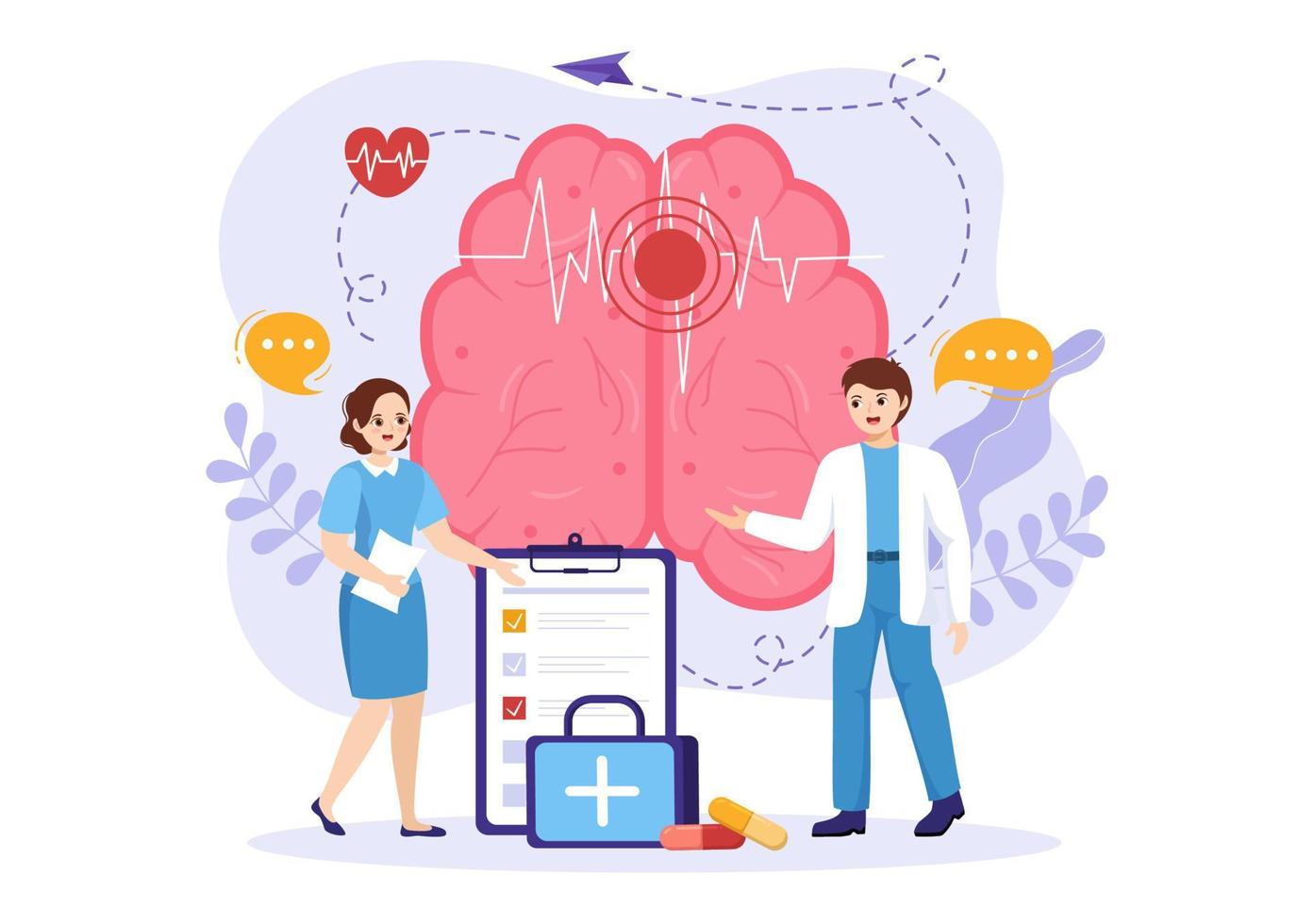 Human Brain Stroke Vector Illustration with Scientific Medical, Hemorrhage and Pain Point in Flat Cartoon Hand Drawn Landing Page Templates