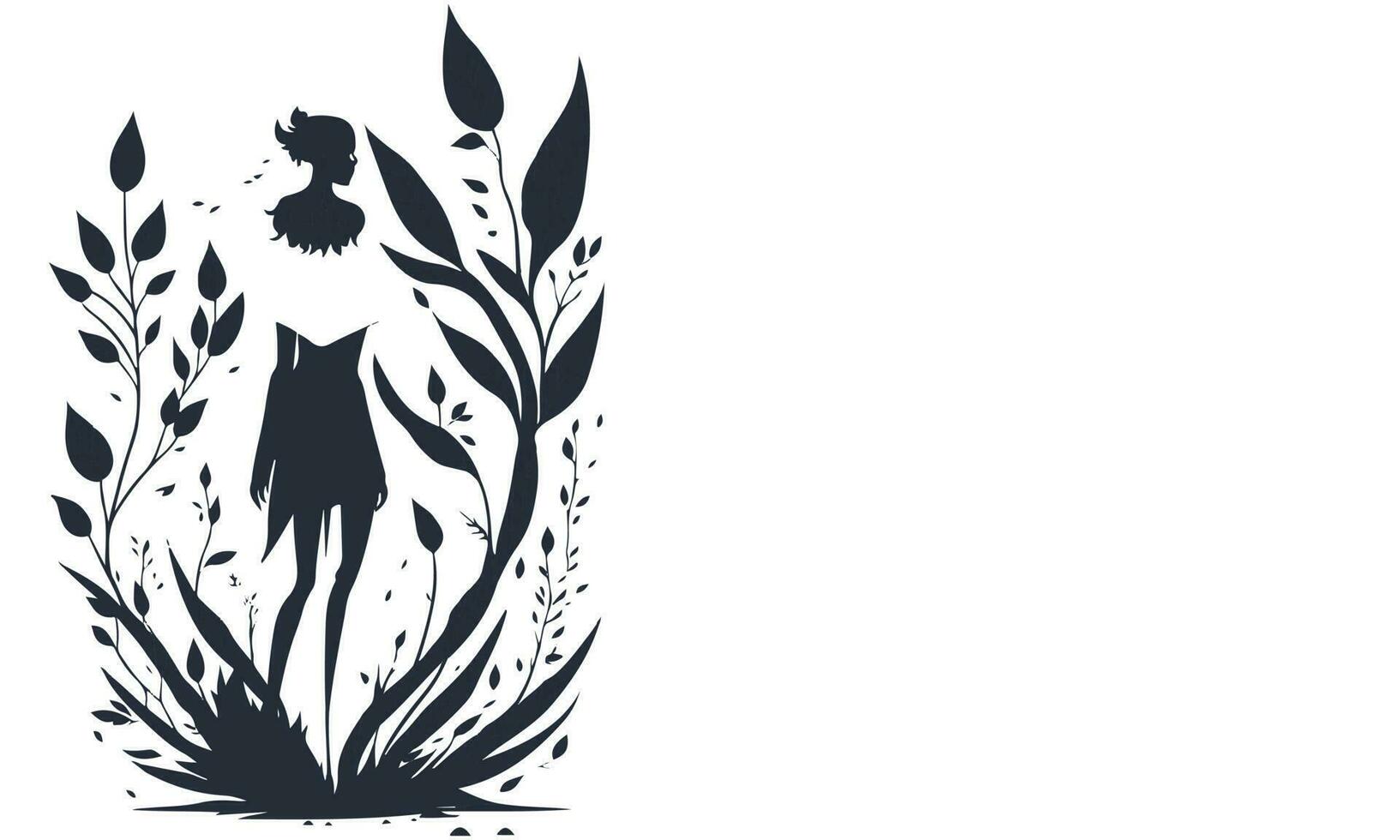Vector illustration of woman and plantation flower in nature. Copy space and editable for your text
