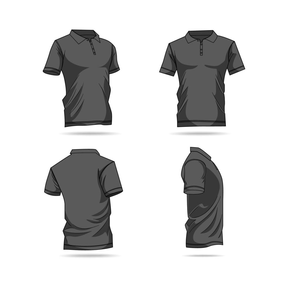 Set of Outline Black Polo Shirt Mock Up Template vector