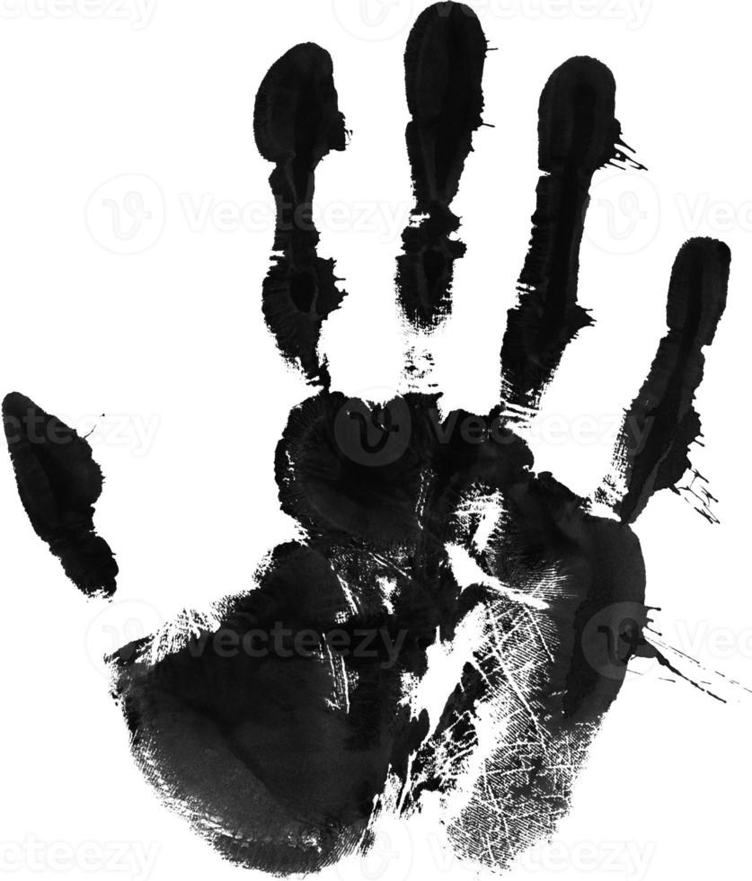 Print of hand or handprint of child with ink isolated on white background, Real Handmade Ink stamp photo