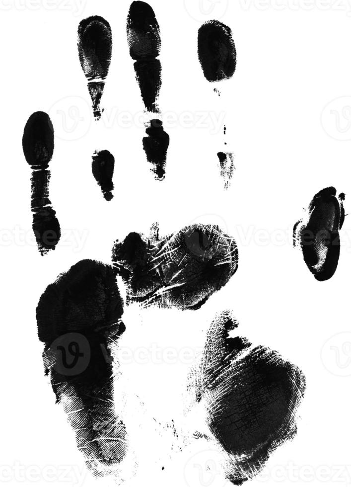 Print of hand or handprint of child with ink isolated on white background, Real Handmade Ink stamp photo