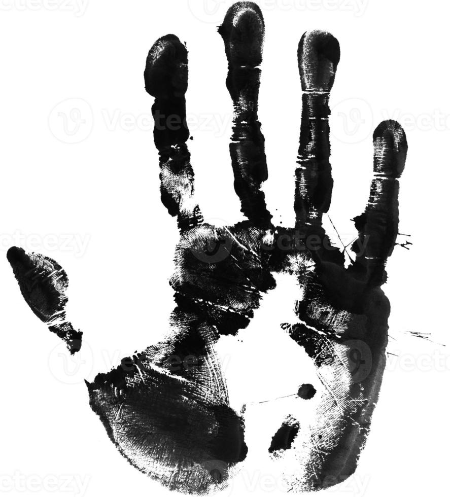 Print of hand or handprint of child with ink isolated on white background, Real Handmade Ink stamp photo