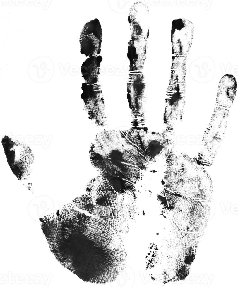 impresión de mano o huella de la mano de niño con tinta aislado en blanco fondo, real hecho a mano tinta sello foto