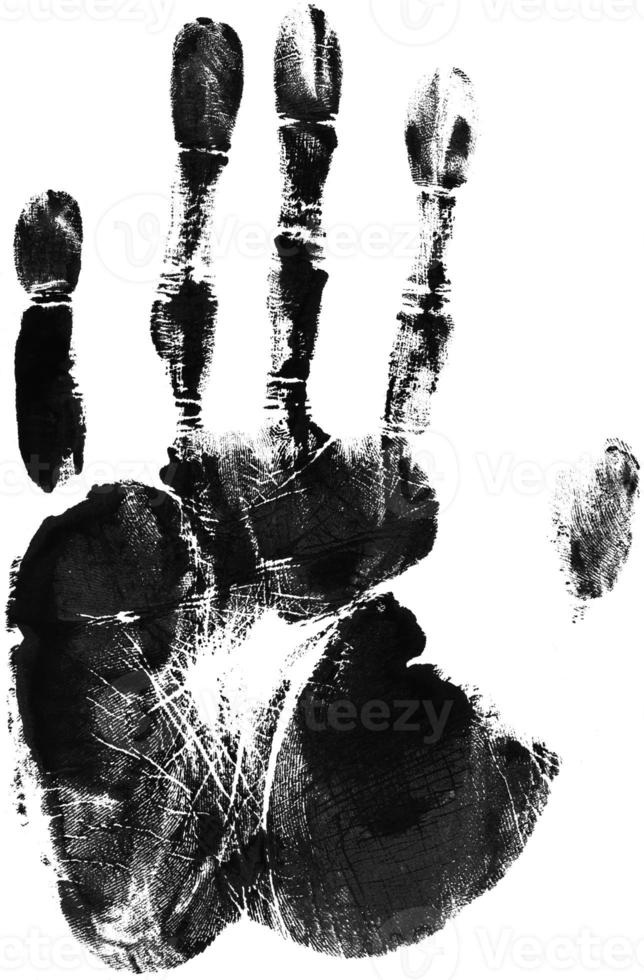 Print of hand or handprint of child with ink isolated on white background, Real Handmade Ink stamp photo