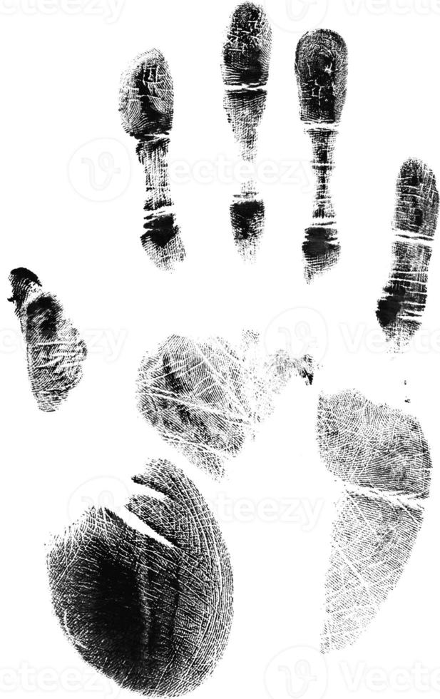 Print of hand or handprint of child with ink isolated on white background, Real Handmade Ink stamp photo