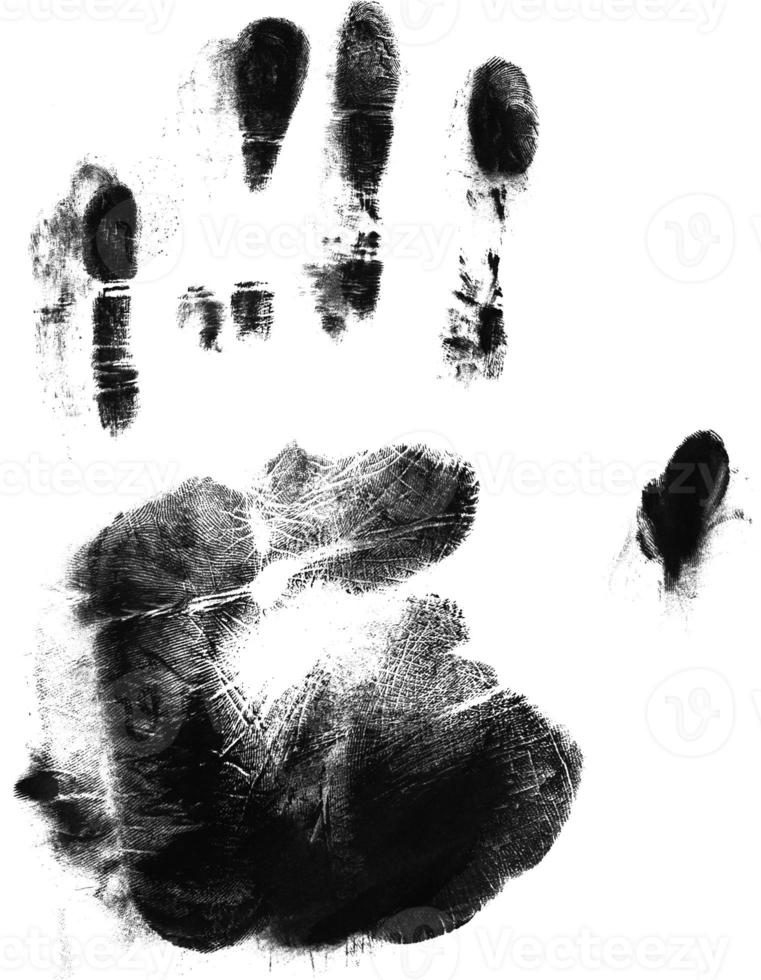 Print of hand or handprint of child with ink isolated on white background, Real Handmade Ink stamp photo