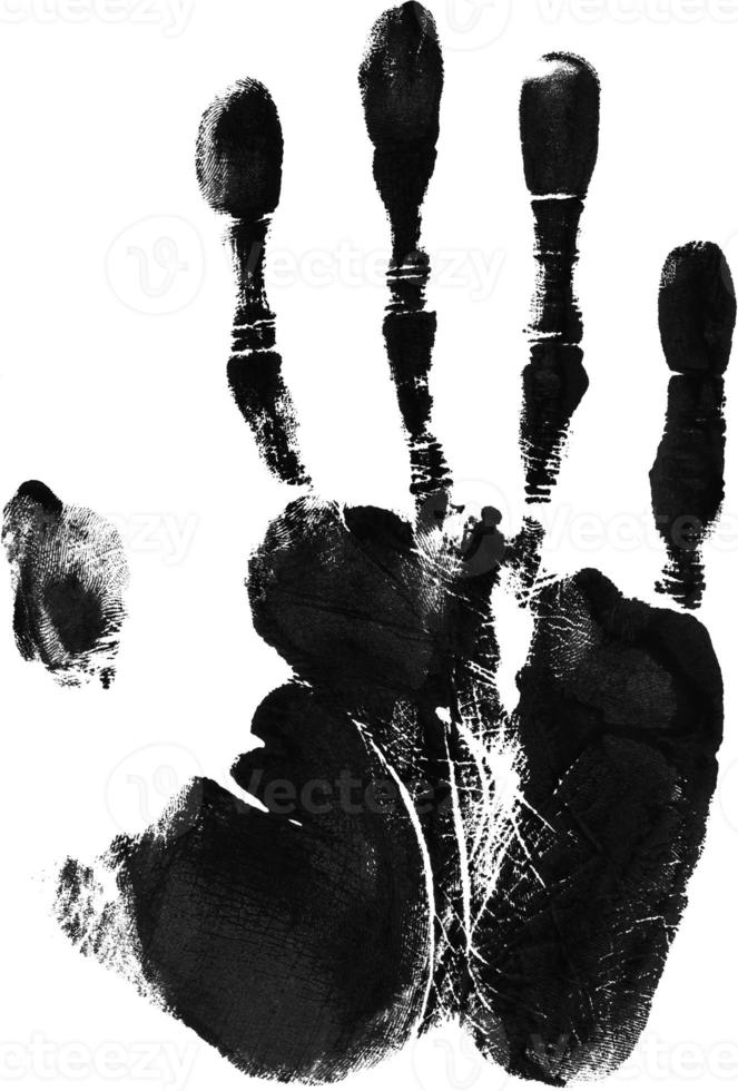 Print of hand or handprint of child with ink isolated on white background, Real Handmade Ink stamp photo