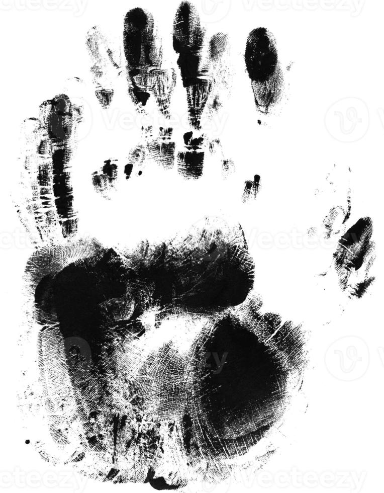 Print of hand or handprint of child with ink isolated on white background, Real Handmade Ink stamp photo