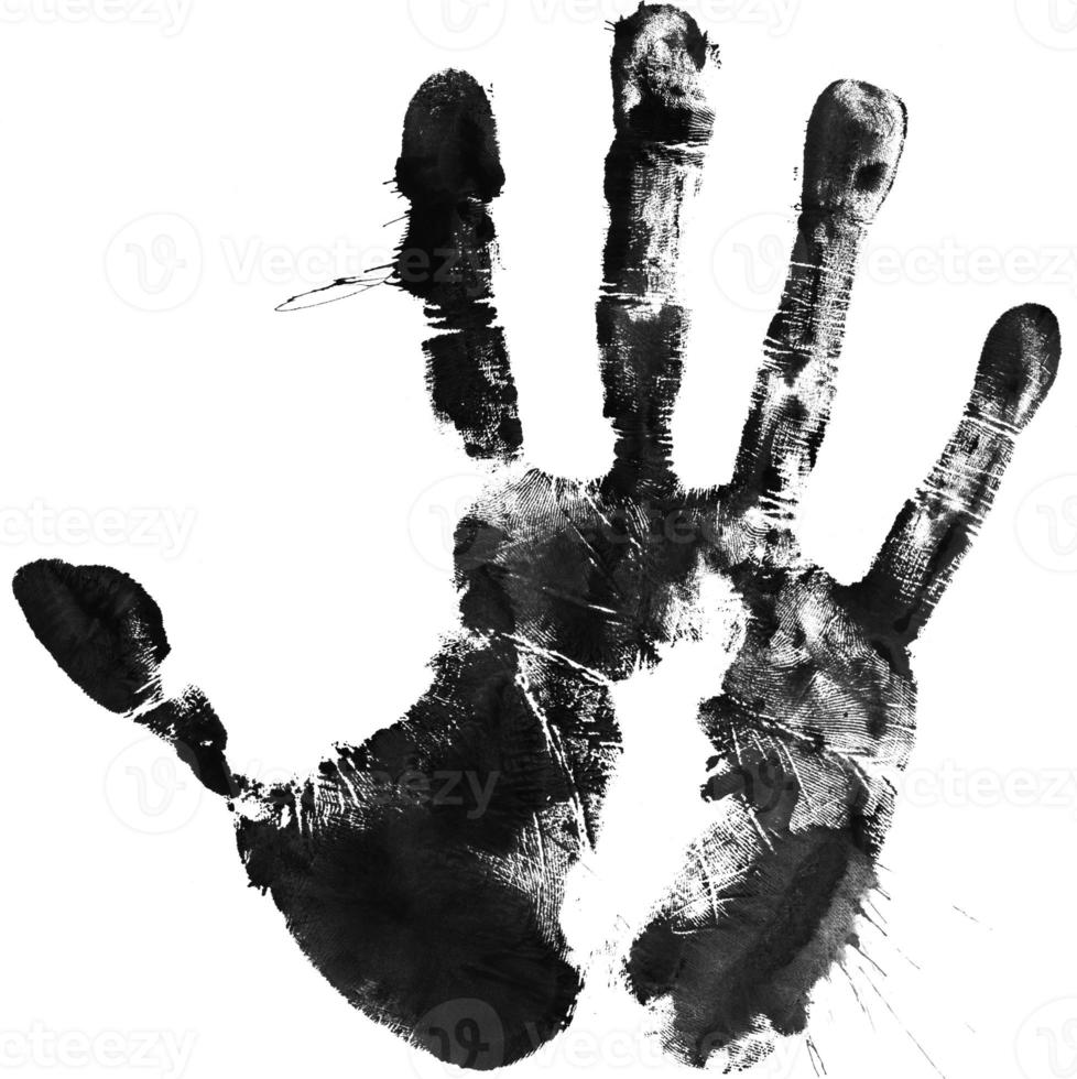 Print of hand or handprint of child with ink isolated on white background, Real Handmade Ink stamp photo