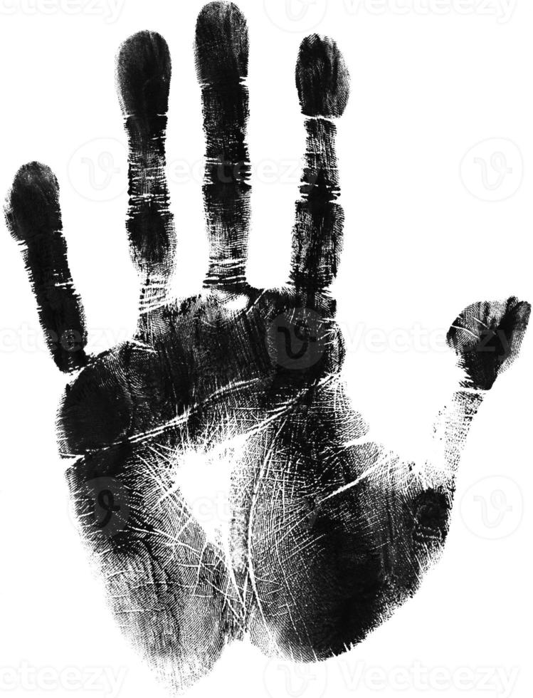 Print of hand or handprint of child with ink isolated on white background, Real Handmade Ink stamp photo