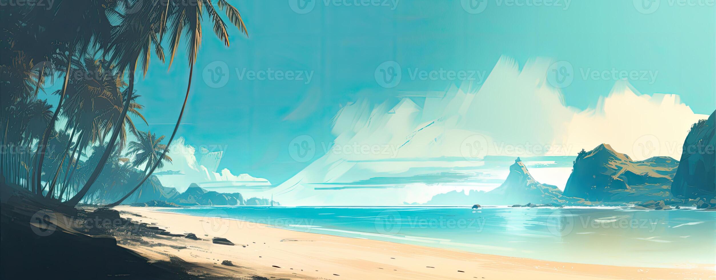 tropical paradise beach with white sand and coco palms travel tourism wide panorama background concept. . photo