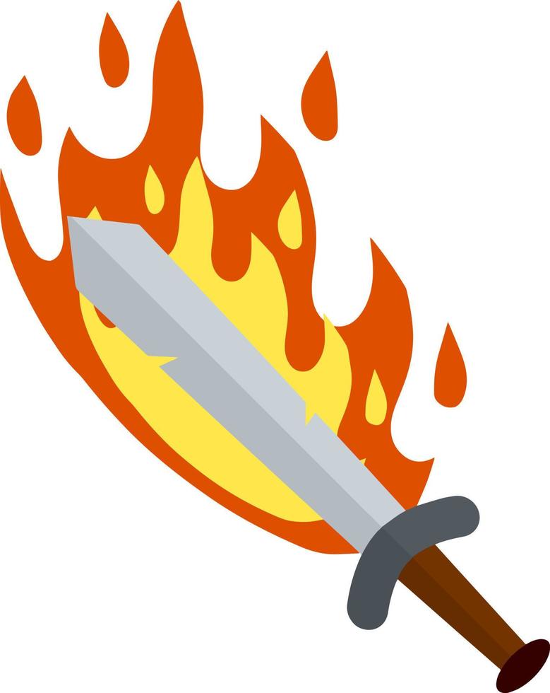 Fiery sword. Magic weapon of knight, sorcerer, magician. Fire spell. Burning blade. The medieval element of game. Dangerous hotter the flames. vector
