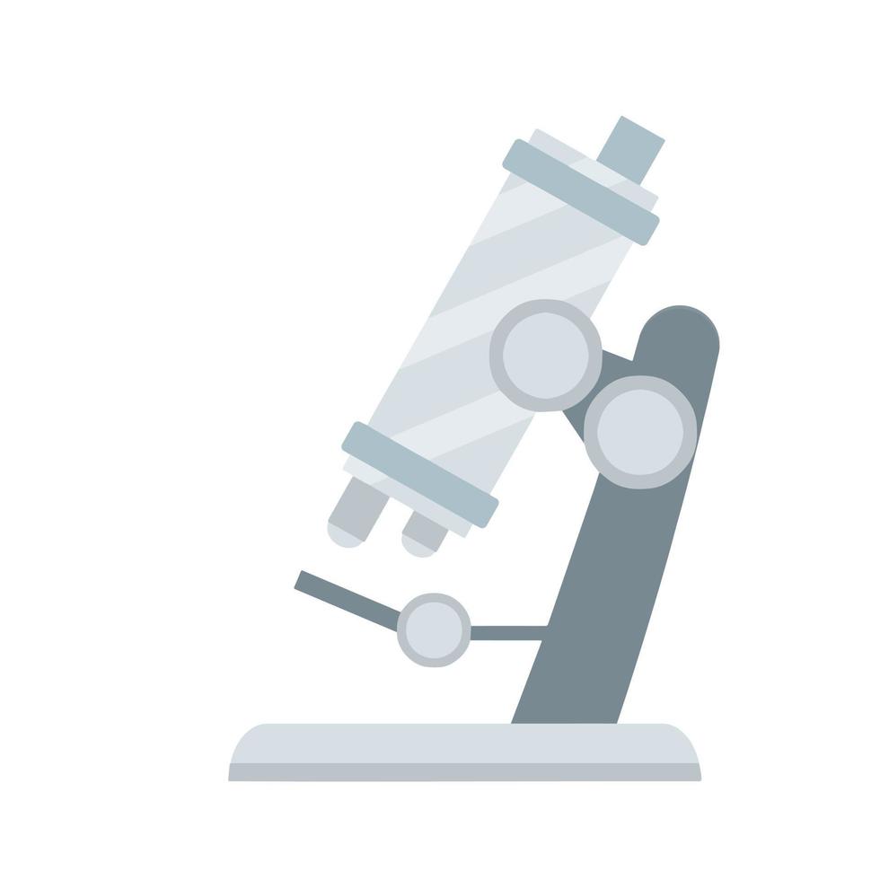 Microscope. Scientific equipment of laboratory. Study of the microcosm. Education and science. Magnifying glass. Flat cartoon icon vector