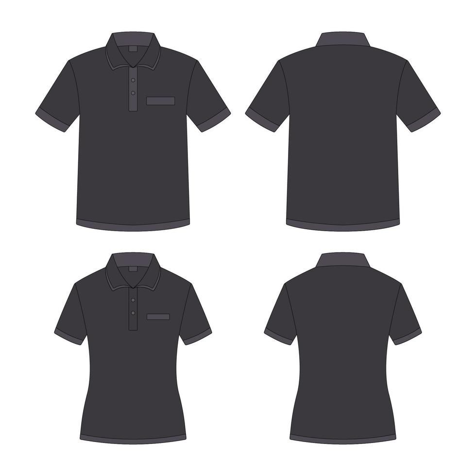 negro polo camisa contorno modelo burlarse de arriba vector