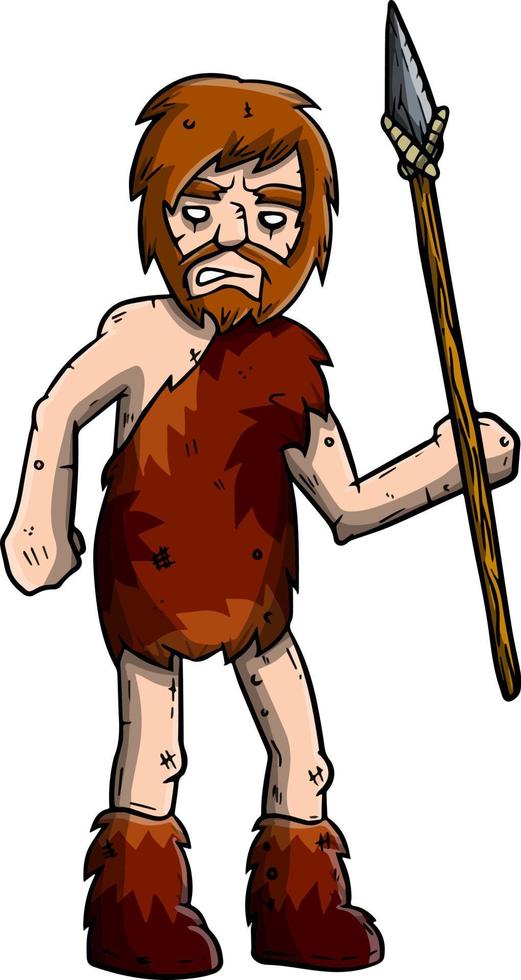 Caveman in animal skin. Man from stone age. vector