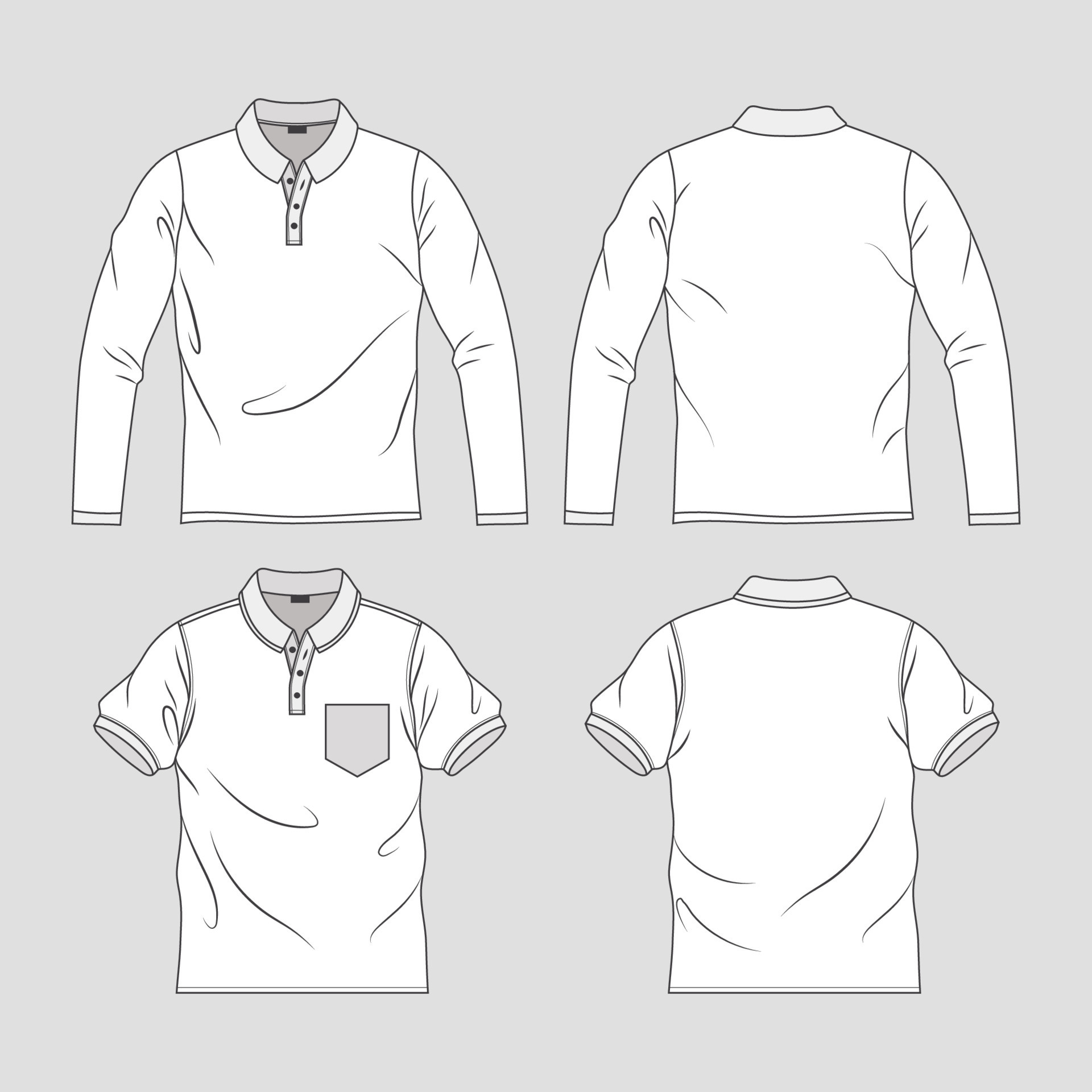 Set of Outline Polo Shirt Template 22983276 Vector Art at Vecteezy