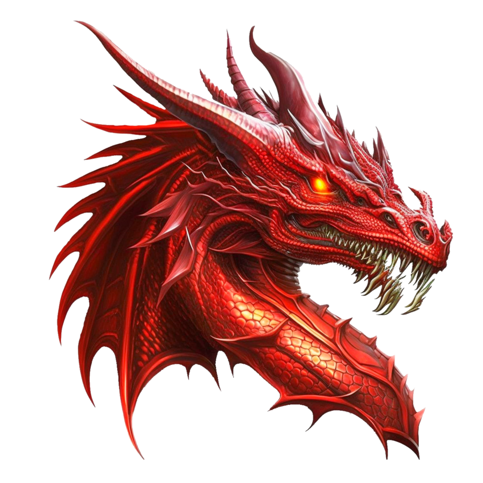 Kopf von enorm fabelhaft rot Drachen ai generativ png