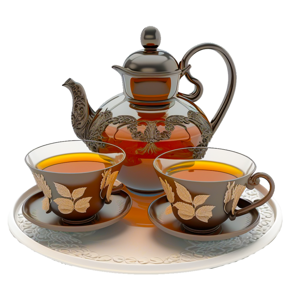 Transparent teapot with green tea png