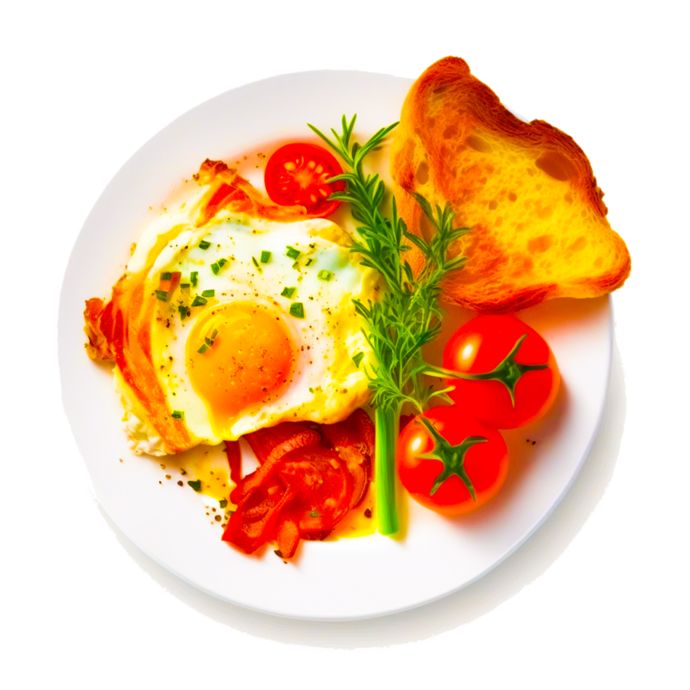 friska frukost med ägg och kött och bröd fri illustration png