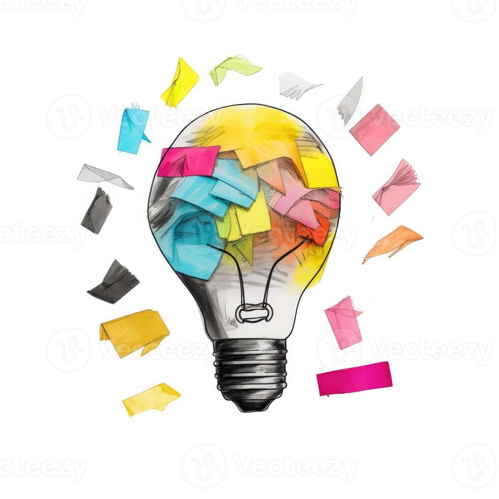 new idea concept with crumpled office paper and light bulb. Inspiration concept crumpled paper light bulb metaphor for choosing the best idea. . photo