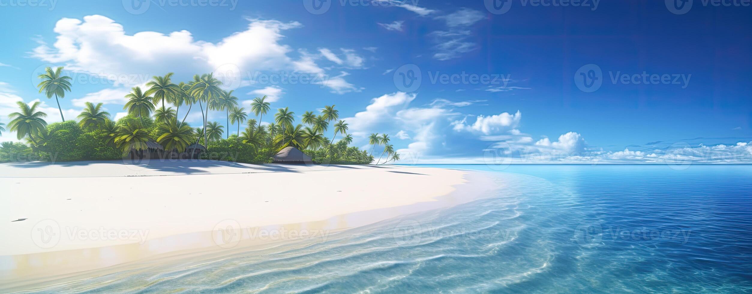 tropical paradise beach with white sand and coco palms travel tourism wide panorama background concept. . photo